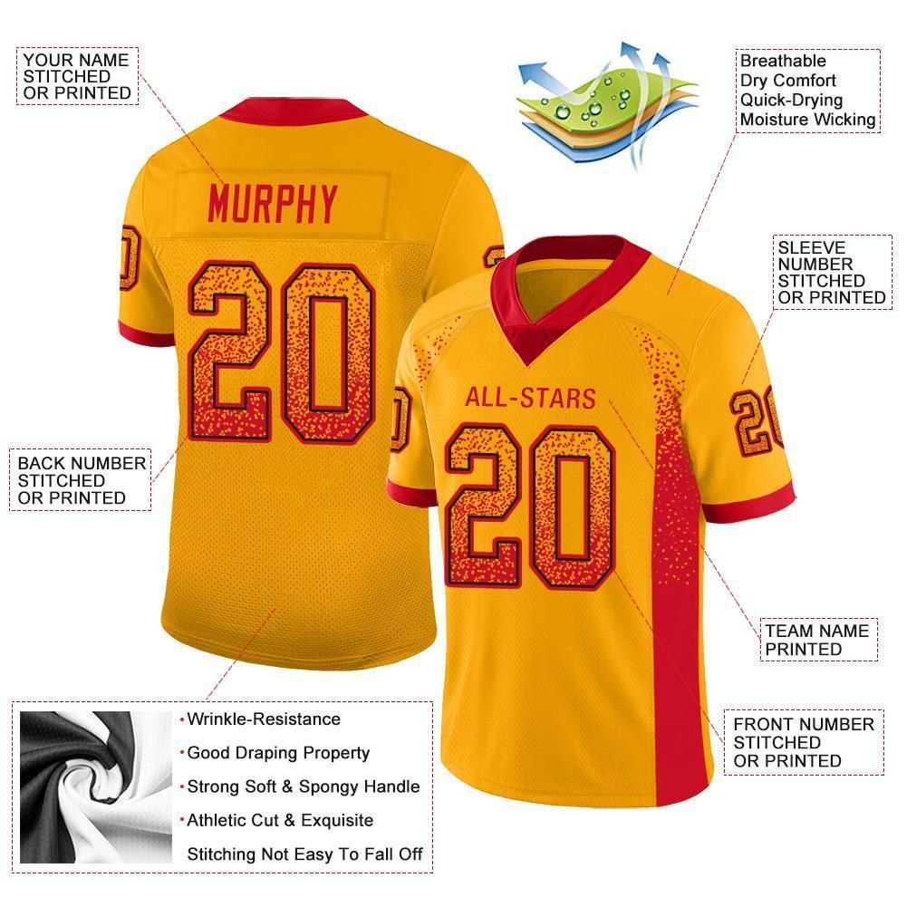 Custom Gold Scarlet-Black Drift Fashion Football Jersey photo 2