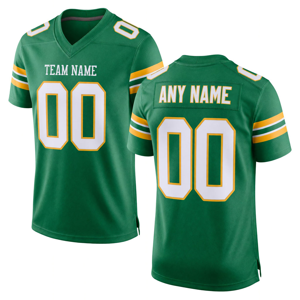 Custom Grass Green White-Gold Mesh Authentic Football Jersey
