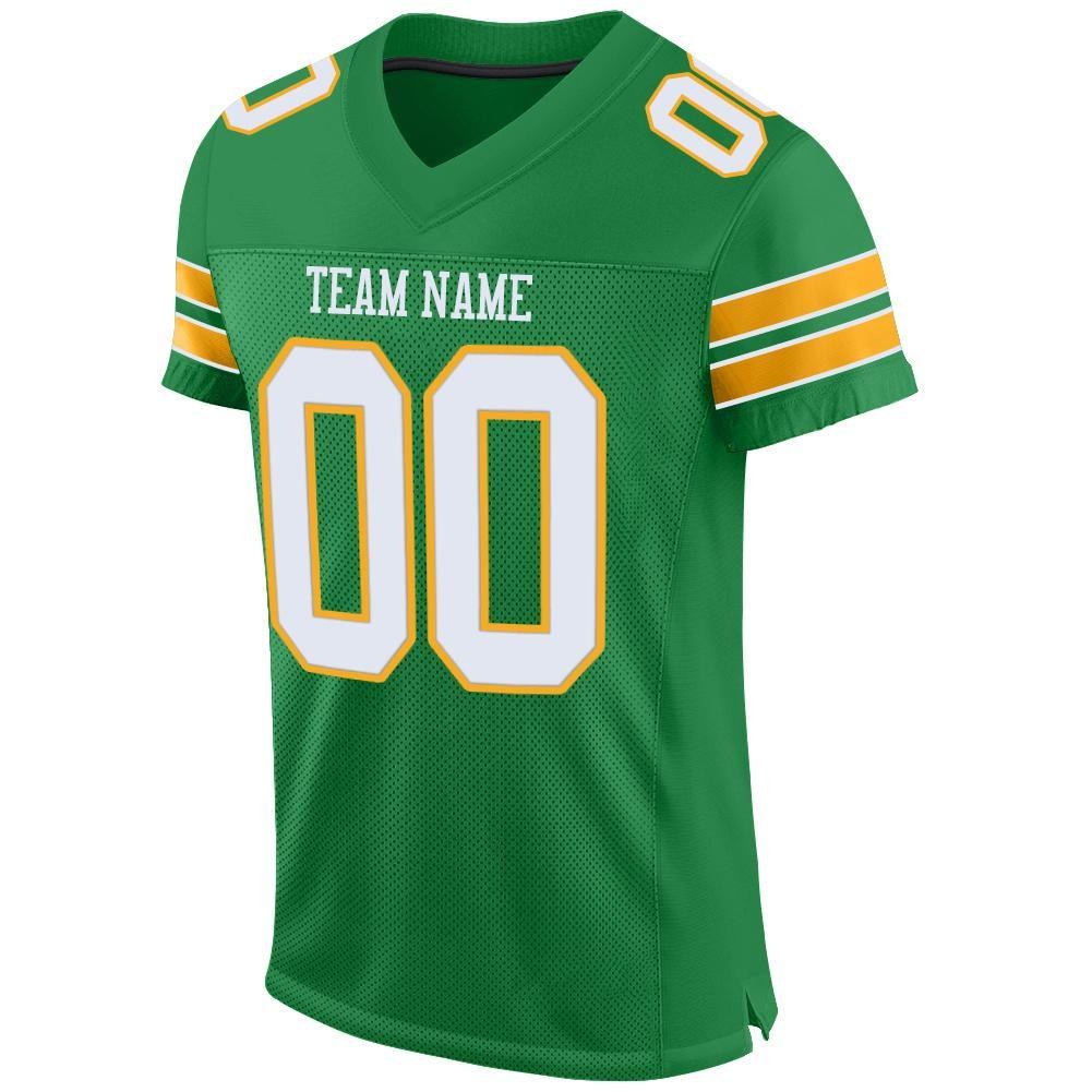 Custom Grass Green White-Gold Mesh Authentic Football Jersey photo 2