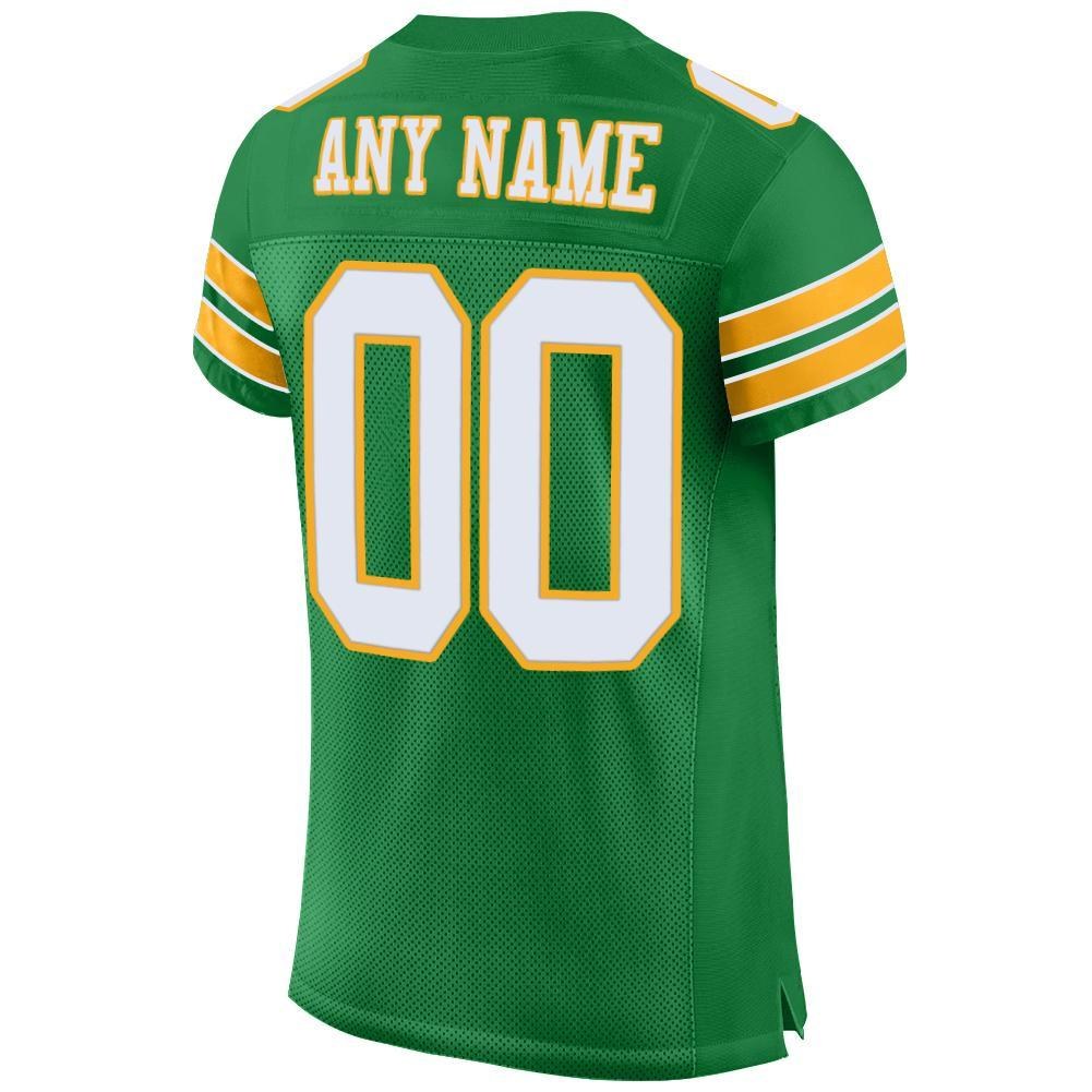 Custom Grass Green White-Gold Mesh Authentic Football Jersey photo 3