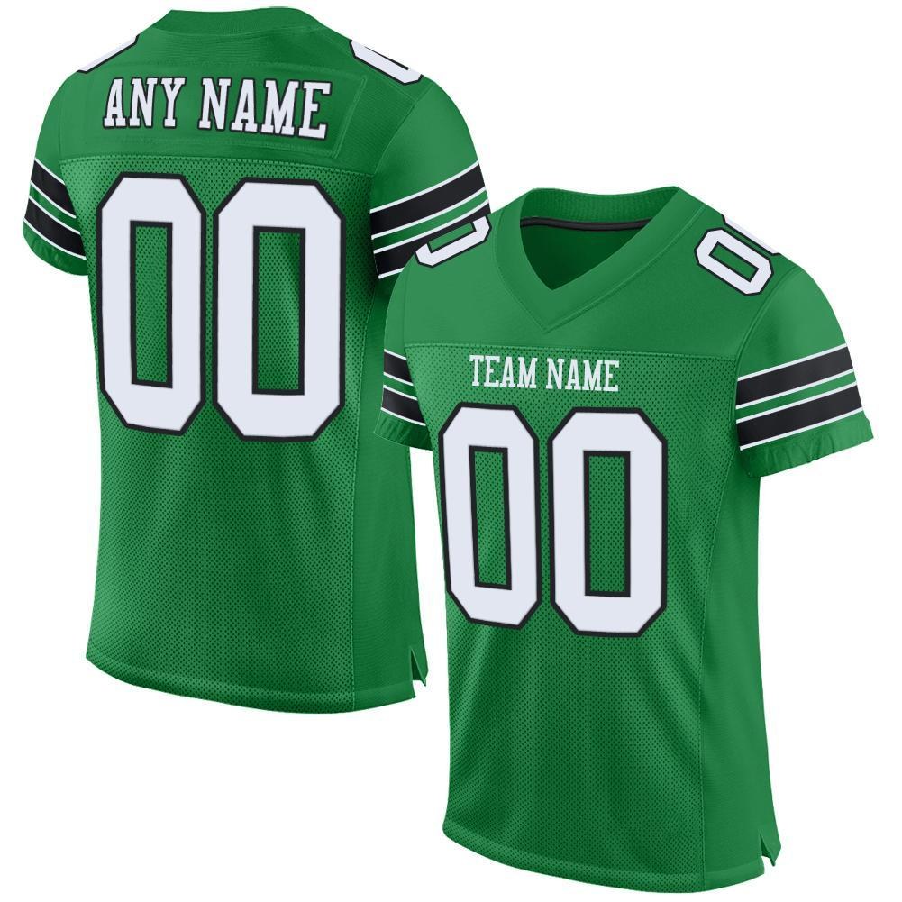 Custom Grass Green White-Black Mesh Authentic Football Jersey photo 1