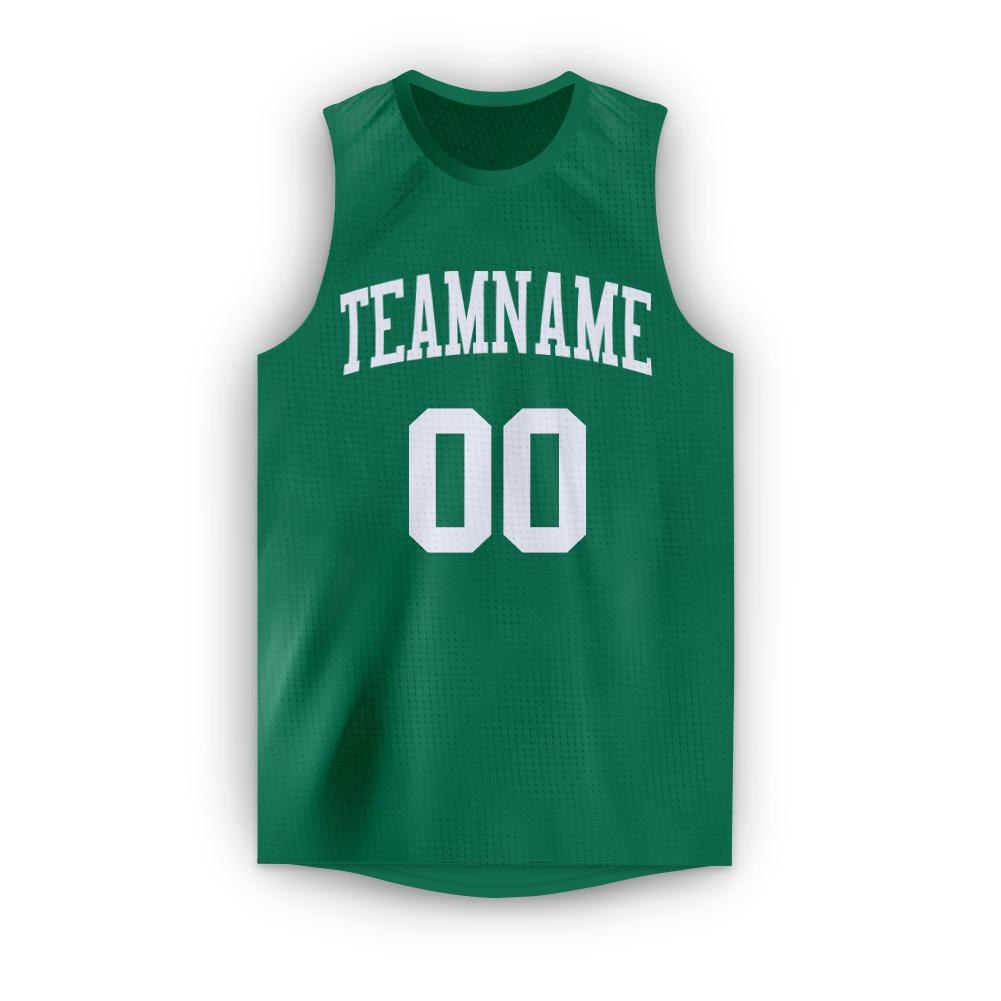 Custom Kelly Green White Round Neck Basketball Jersey photo 4