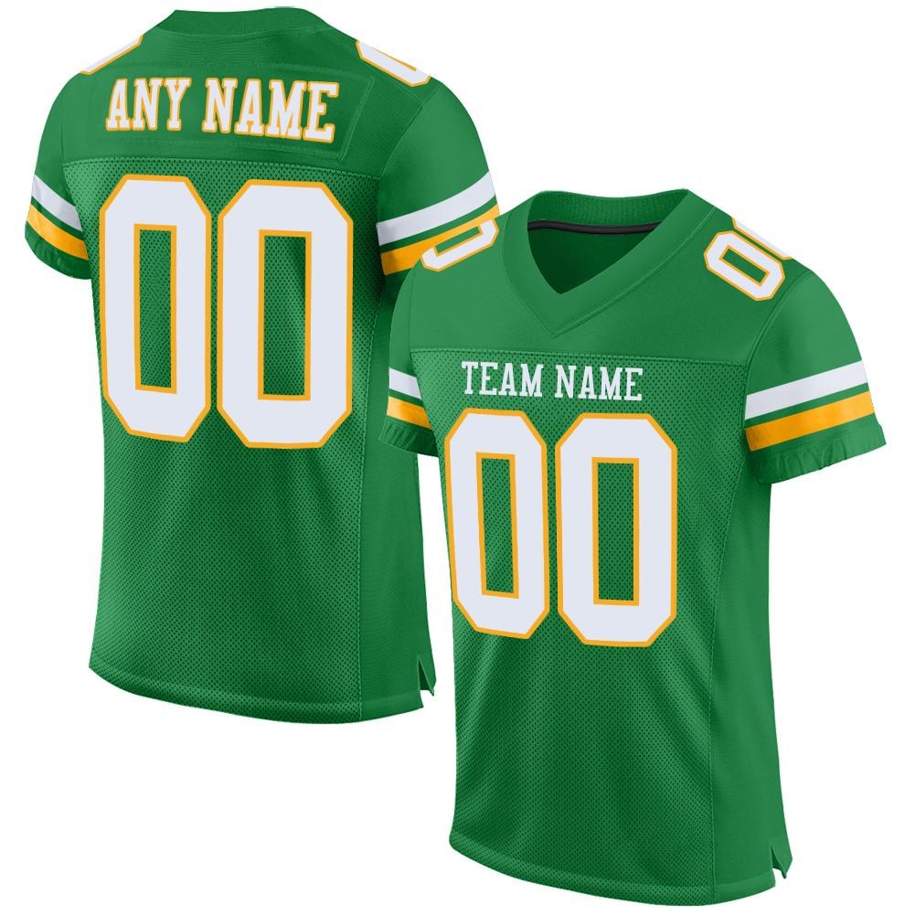 Custom Grass Green White-Gold Mesh Authentic Football Jersey photo 1