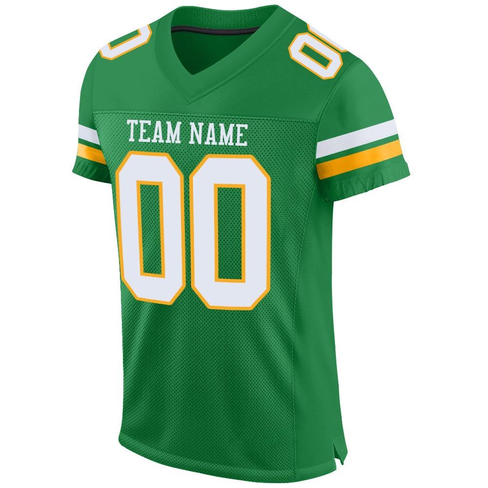 Custom Grass Green White-Gold Mesh Authentic Football Jersey photo 2