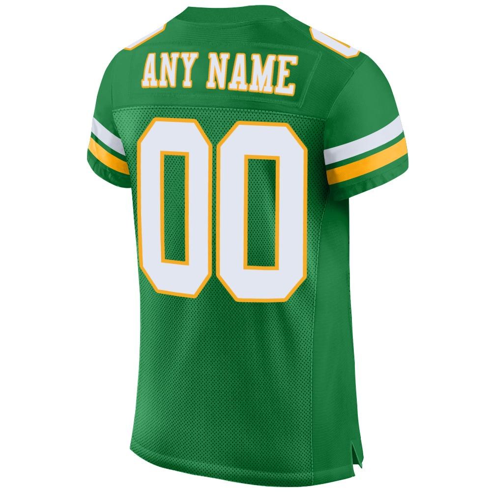 Custom Grass Green White-Gold Mesh Authentic Football Jersey photo 3