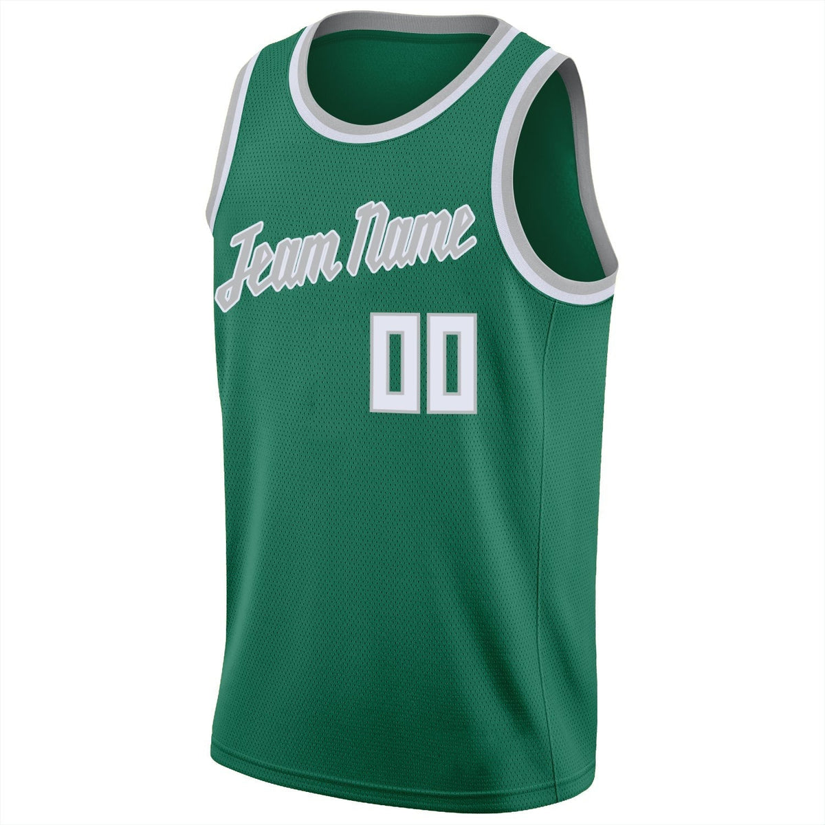 Custom Kelly Green White-Gray Round Neck Rib-Knit Basketball Jersey photo 4