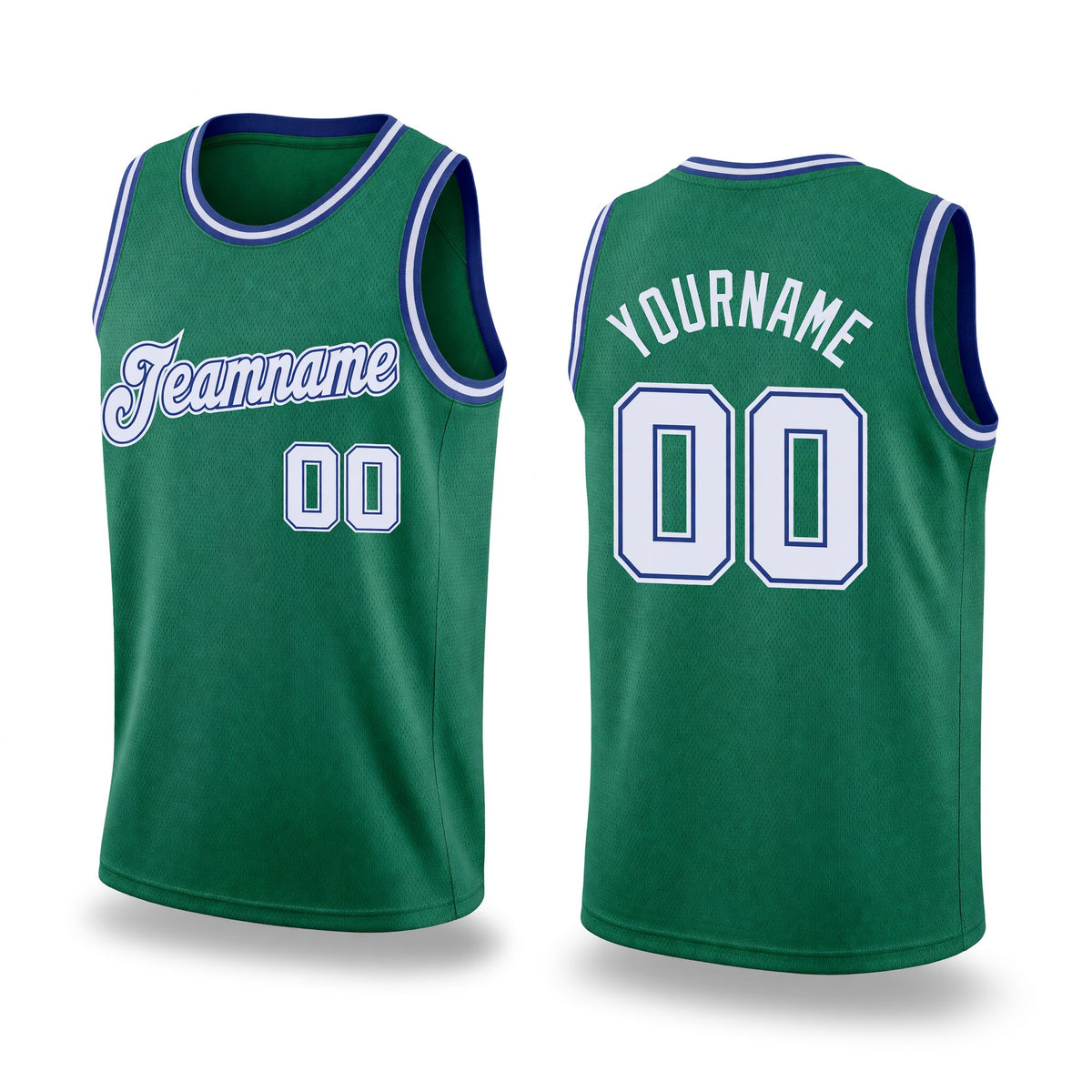 Custom Kelly Green White-Royal Round Neck Rib-Knit Basketball Jersey