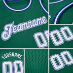 Custom Kelly Green White-Royal Round Neck Rib-Knit Basketball Jersey detail