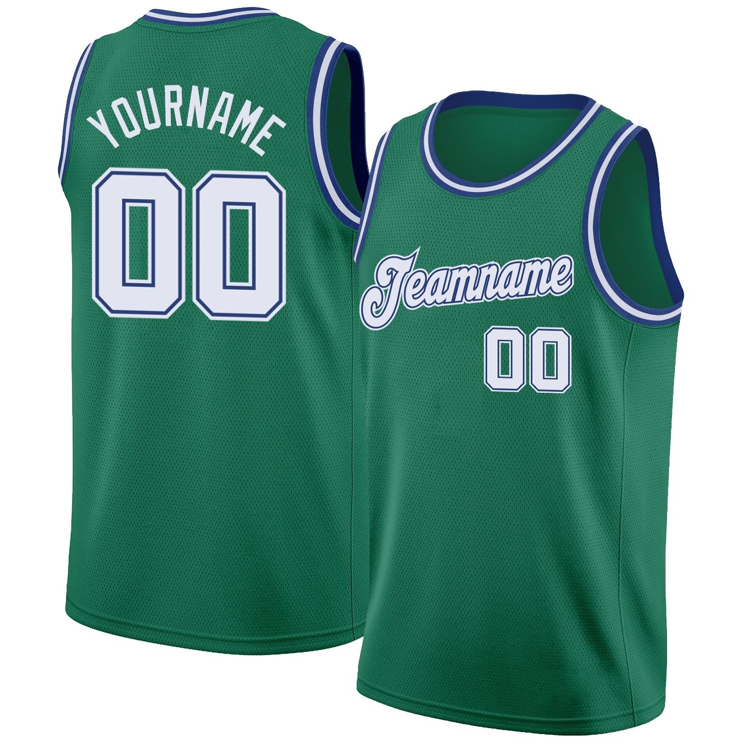 Custom Kelly Green White-Royal Round Neck Rib-Knit Basketball Jersey photo 1