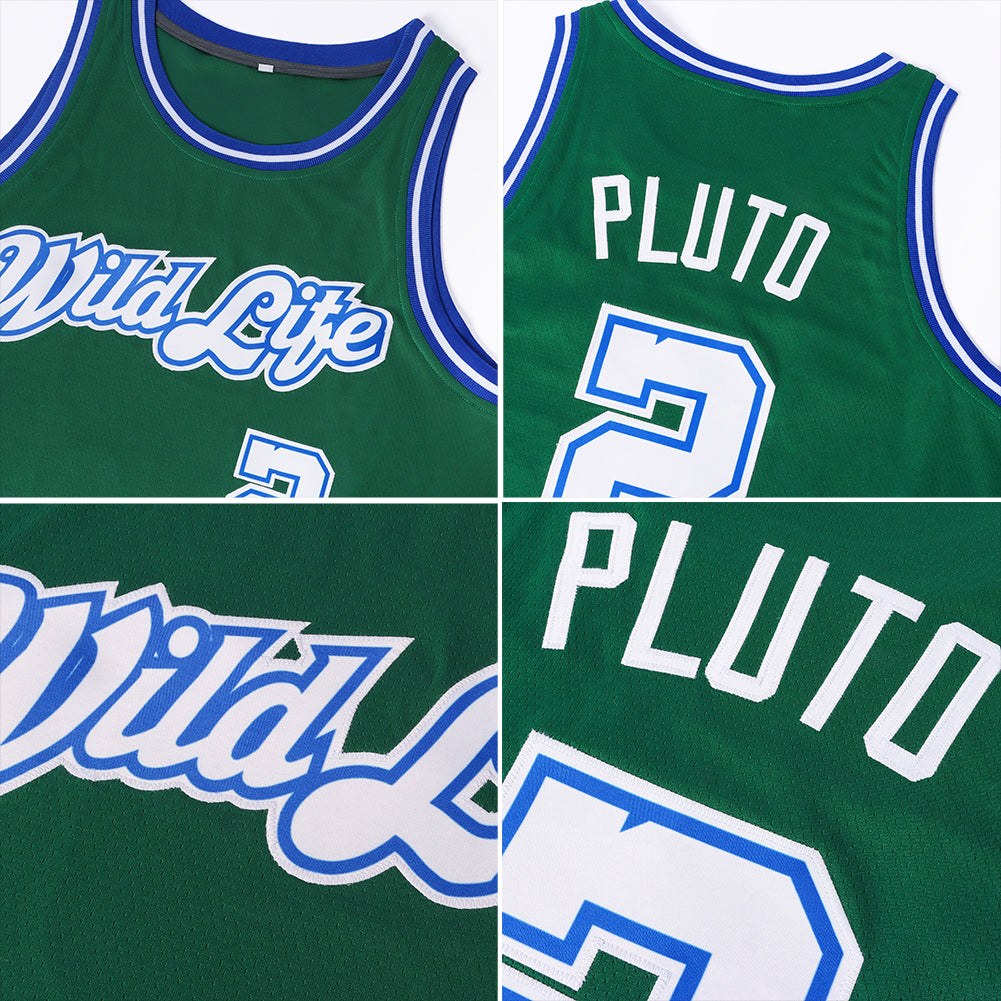 Custom Kelly Green White-Royal Round Neck Rib-Knit Basketball Jersey photo 4