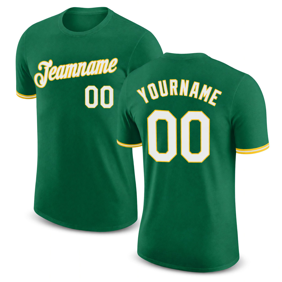 Custom Kelly Green White-Gold Performance T-Shirt