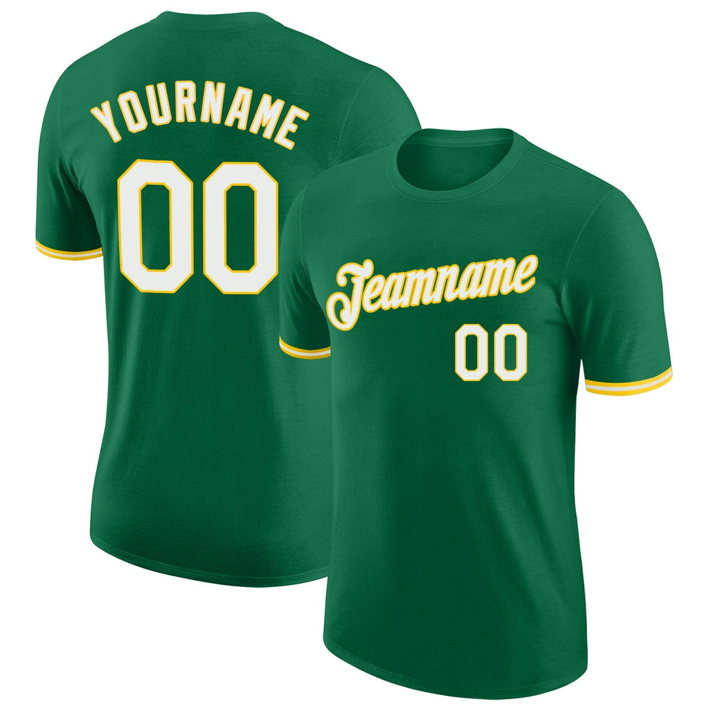Custom Kelly Green White-Gold Performance T-Shirt photo 1