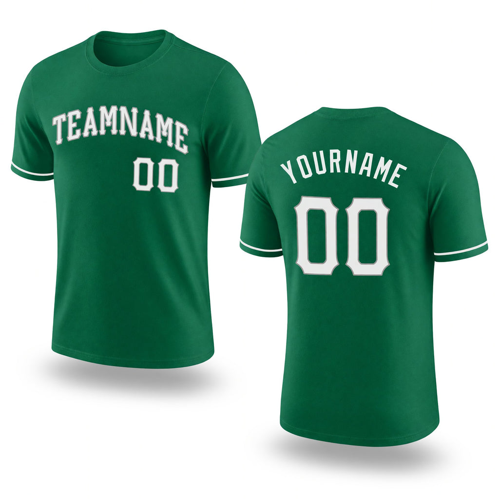 Custom Kelly Green White-Gray Performance T-Shirt