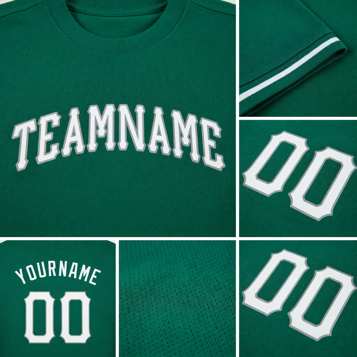 Custom Kelly Green White-Gray Performance T-Shirt detail