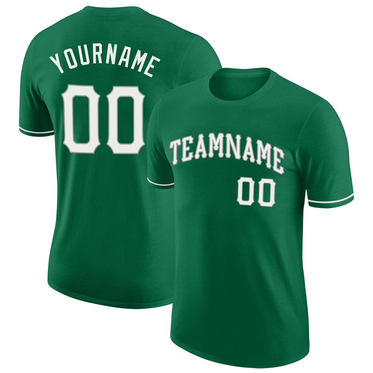 Custom Kelly Green White-Gray Performance T-Shirt photo 1