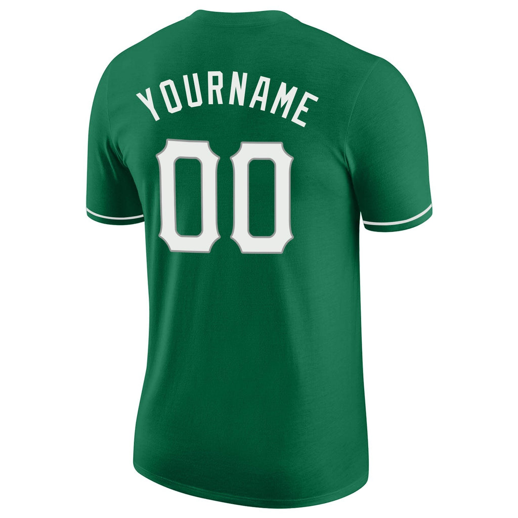 Custom Kelly Green White-Gray Performance T-Shirt photo 6