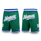 Custom Kelly Green White-Royal Authentic Throwback Basketball Shorts