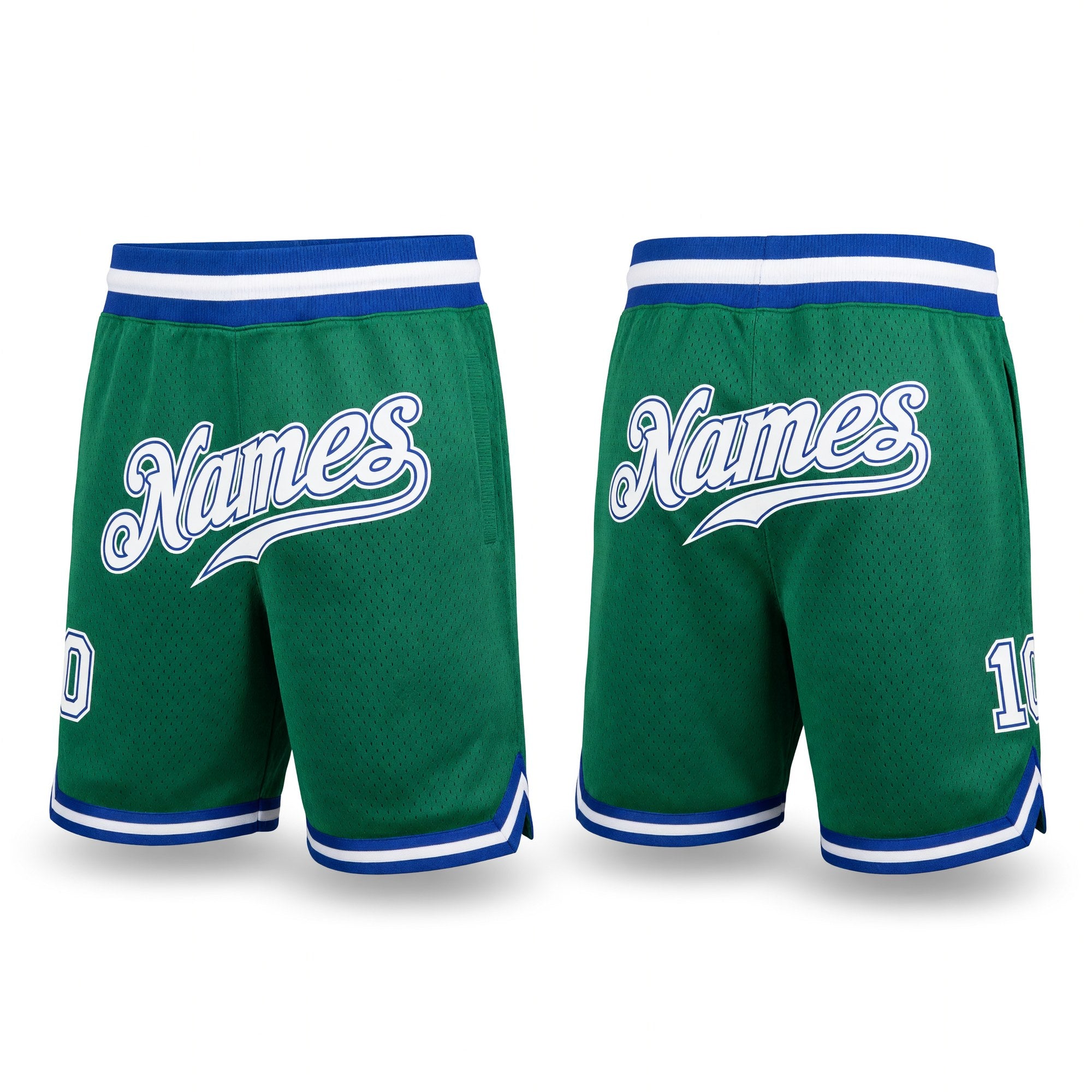 Custom Kelly Green White-Royal Authentic Throwback Basketball Shorts