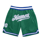 Custom Kelly Green White-Royal Authentic Throwback Basketball Shorts photo 1