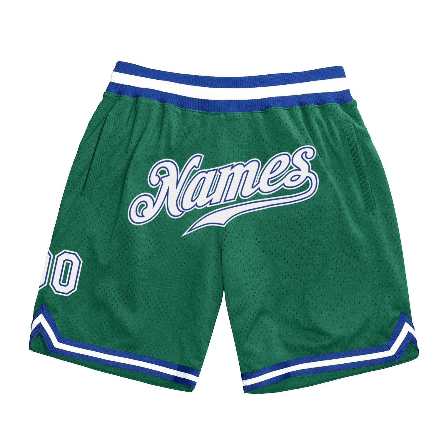 Custom Kelly Green White-Royal Authentic Throwback Basketball Shorts photo 1