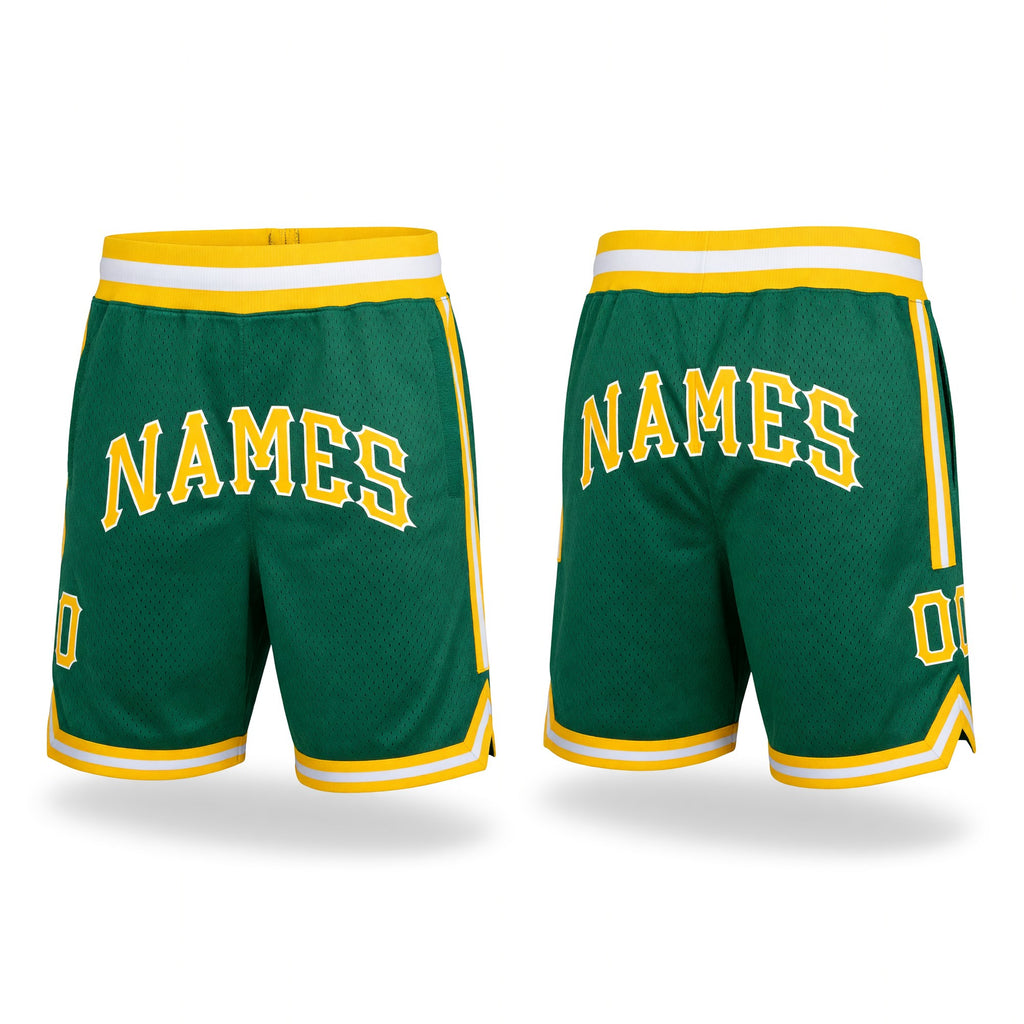 Custom Kelly Green Gold-White Authentic Throwback Basketball Shorts