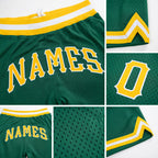 Custom Kelly Green Gold-White Authentic Throwback Basketball Shorts detail