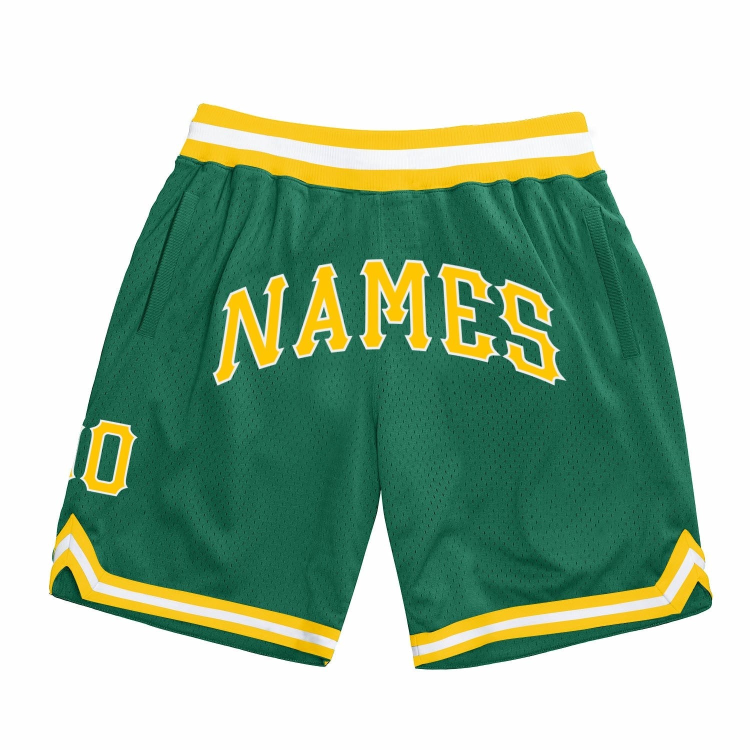 Custom Kelly Green Gold-White Authentic Throwback Basketball Shorts photo 1