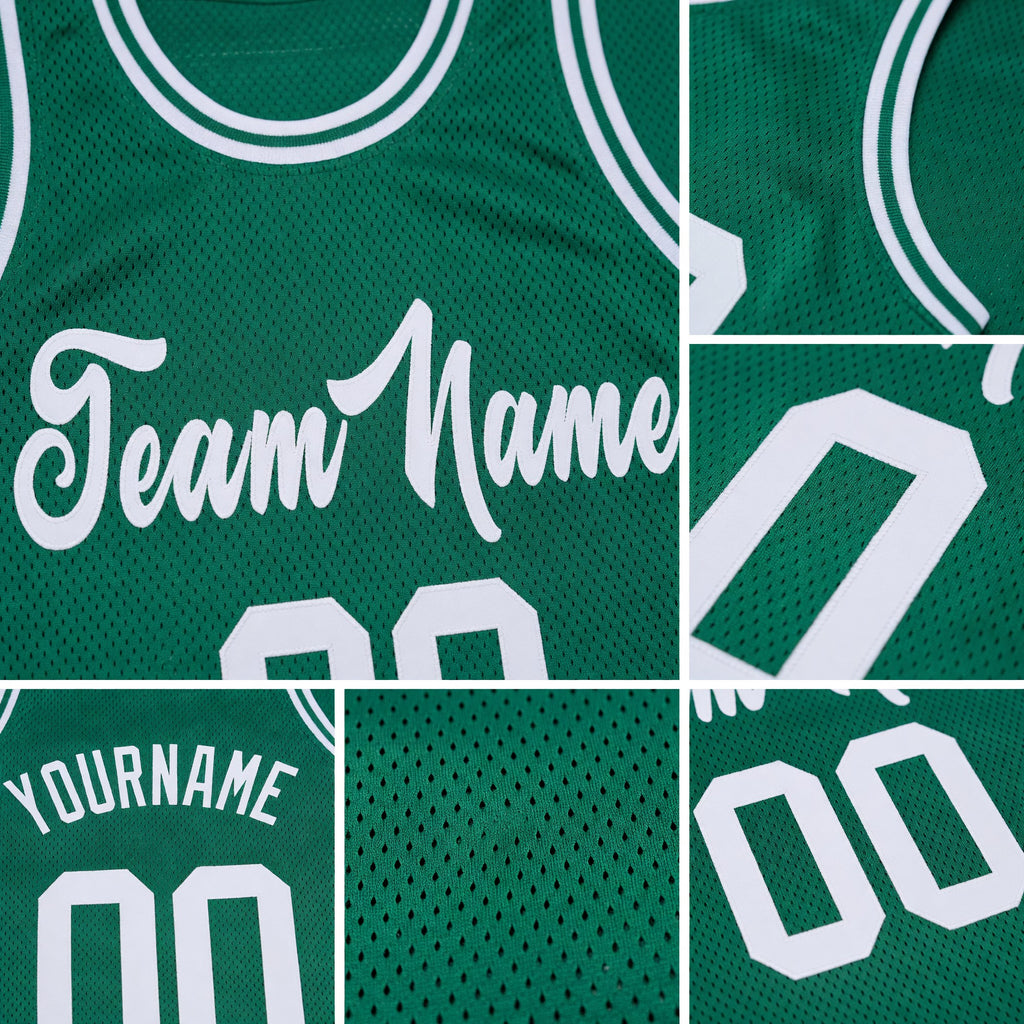 Custom Kelly Green White Authentic Throwback Basketball Jersey detail