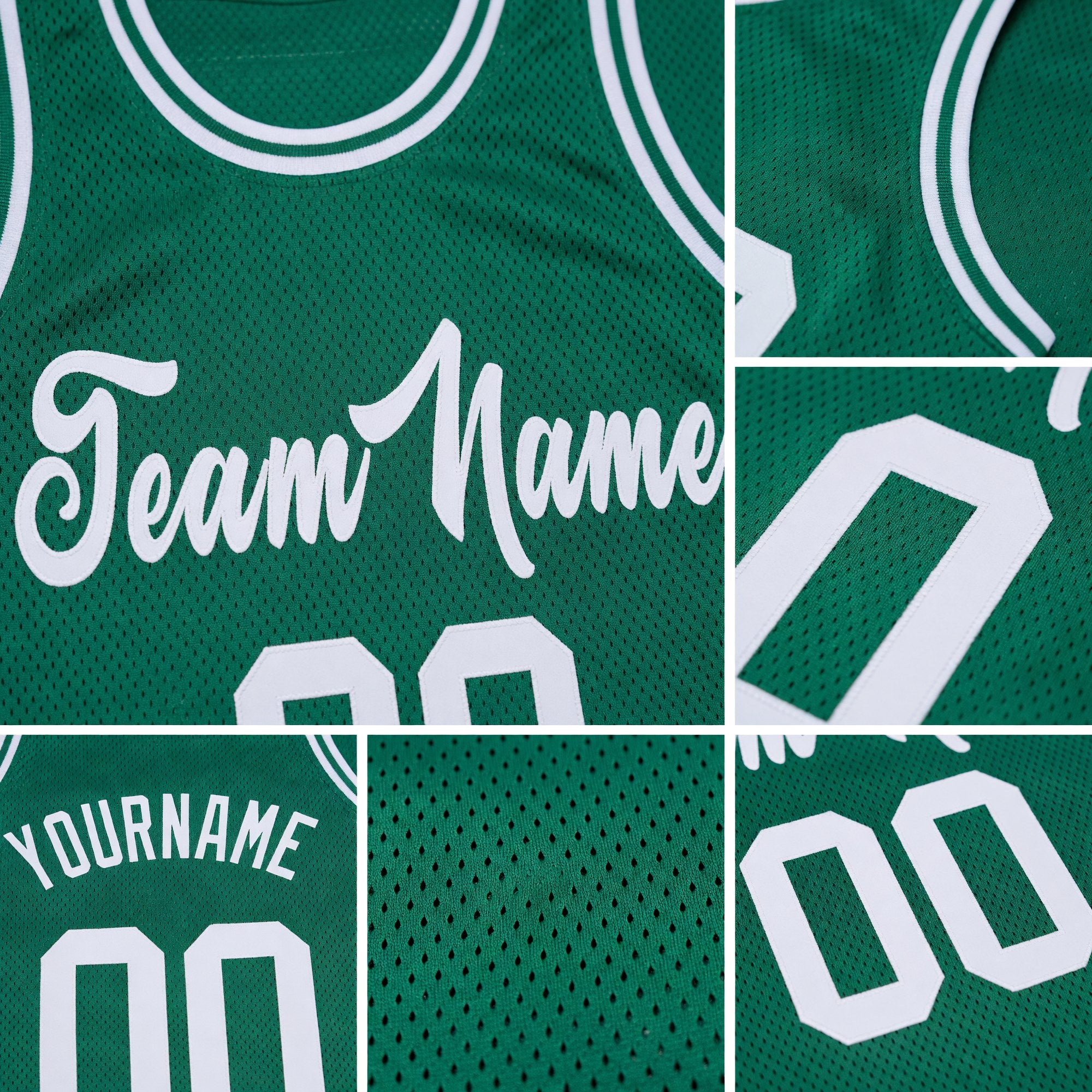 Custom Kelly Green White Authentic Throwback Basketball Jersey detail