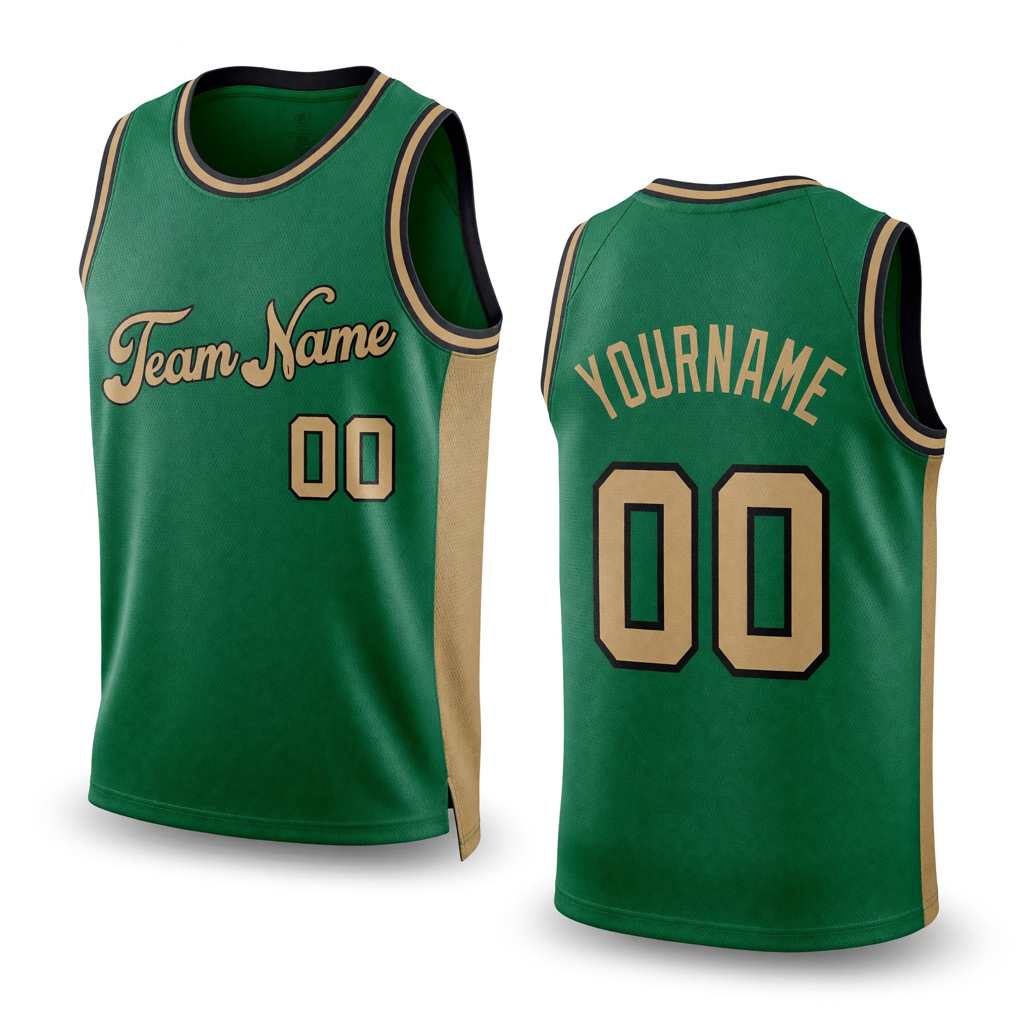 Custom Kelly Green Old Gold-Black Authentic Throwback Basketball Jersey