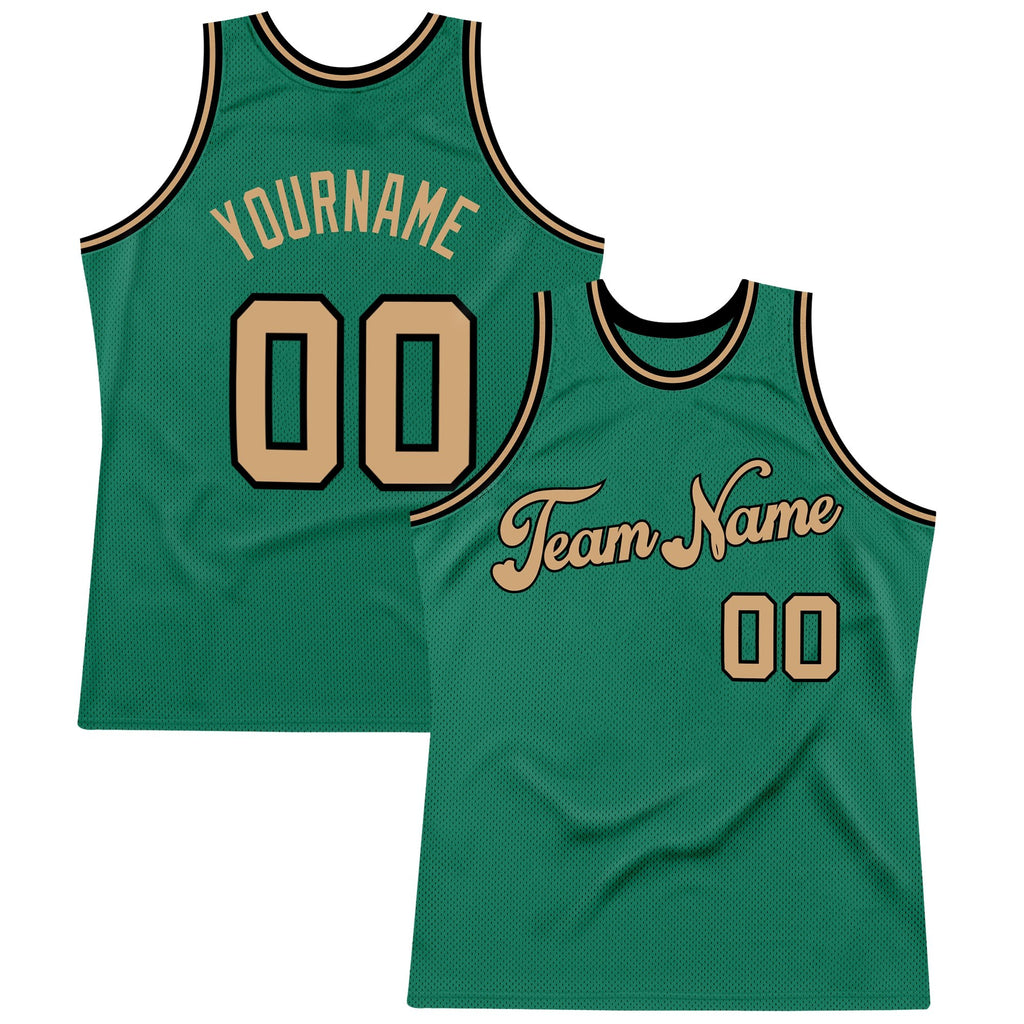 Custom Kelly Green Old Gold-Black Authentic Throwback Basketball Jersey photo 1