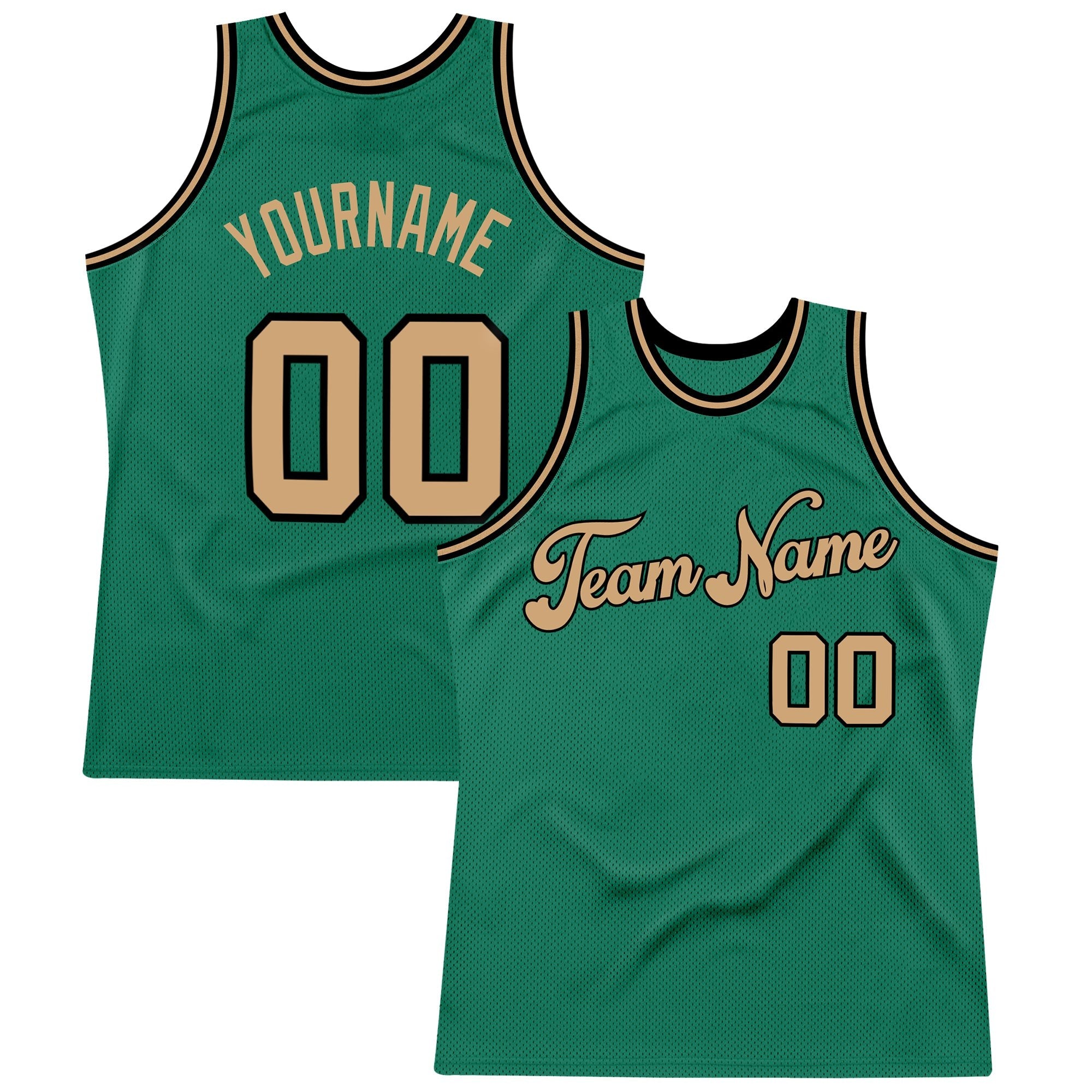 Custom Kelly Green Old Gold-Black Authentic Throwback Basketball Jersey photo 1