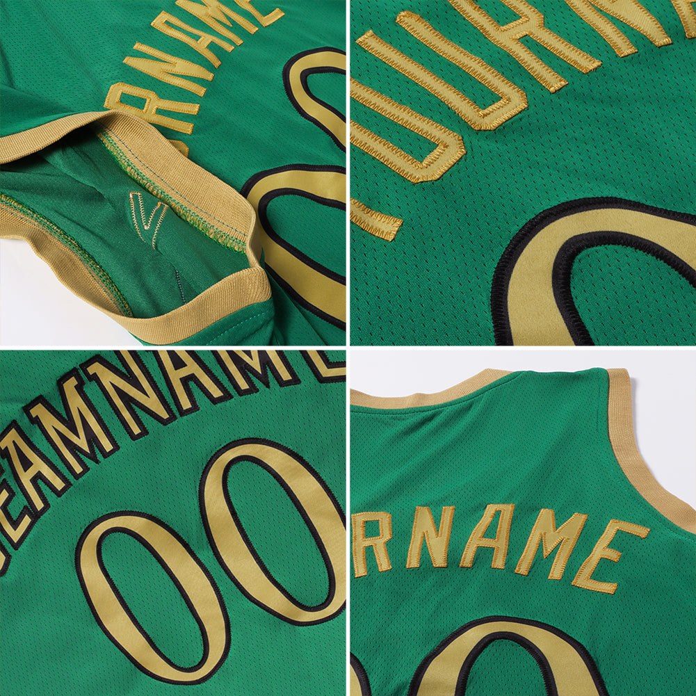 Custom Kelly Green Old Gold-Black Authentic Throwback Basketball Jersey photo 4