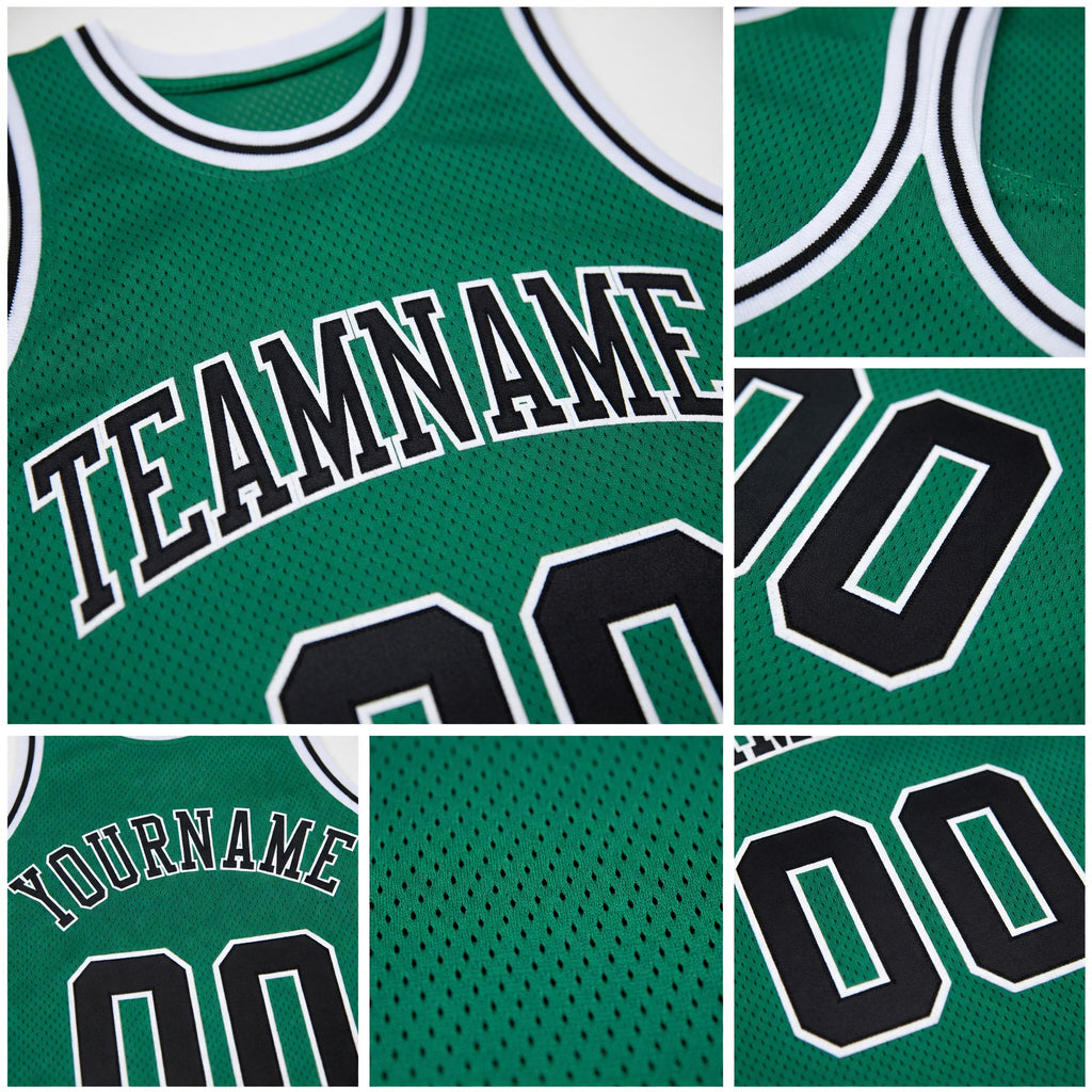 Custom Kelly Green Black-White Authentic Throwback Basketball Jersey detail