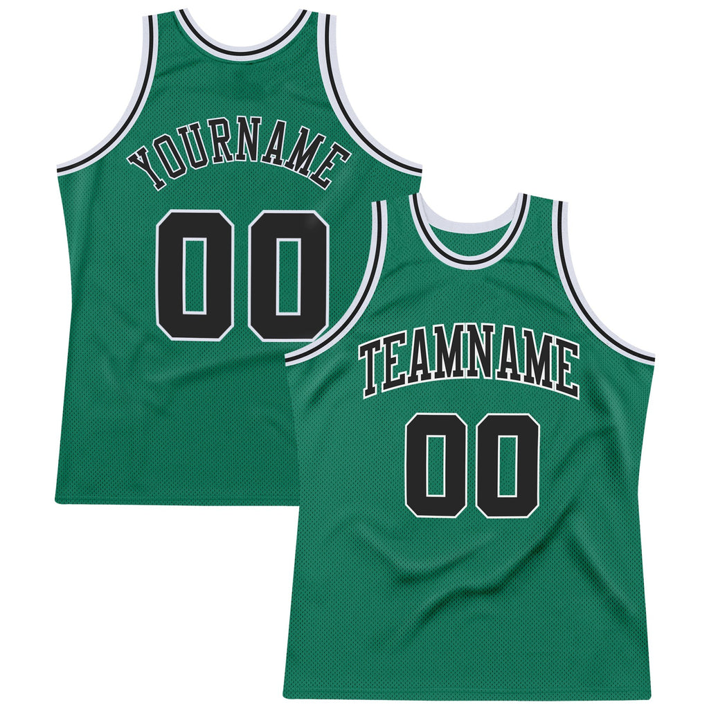 Custom Kelly Green Black-White Authentic Throwback Basketball Jersey photo 1