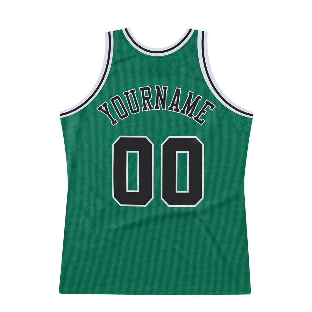 Custom Kelly Green Black-White Authentic Throwback Basketball Jersey photo 4