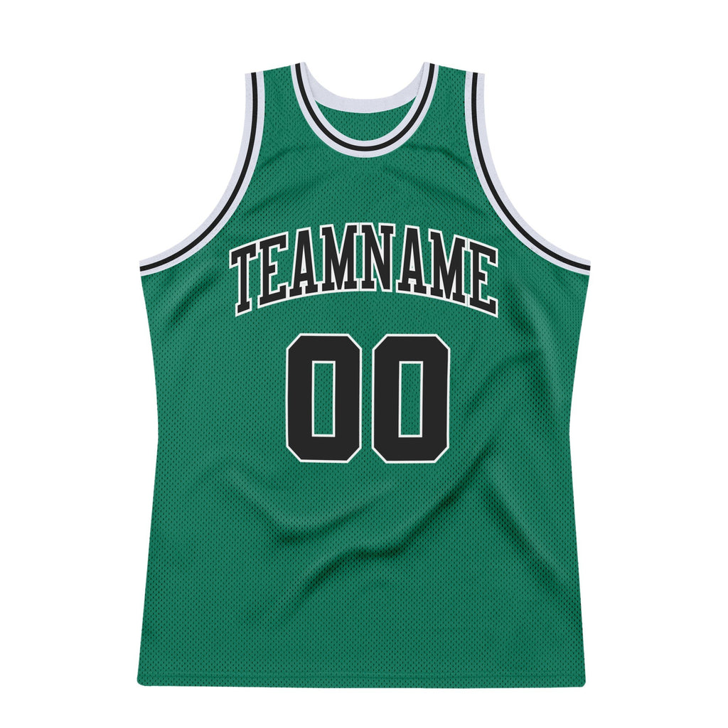 Custom Kelly Green Black-White Authentic Throwback Basketball Jersey photo 5