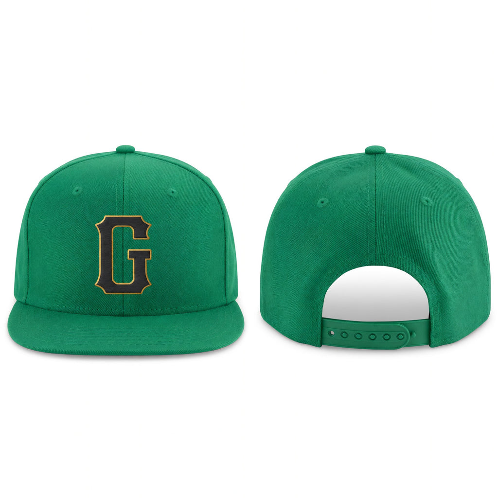 Custom Kelly Green Black-Old Gold Stitched Adjustable Snapback Hat