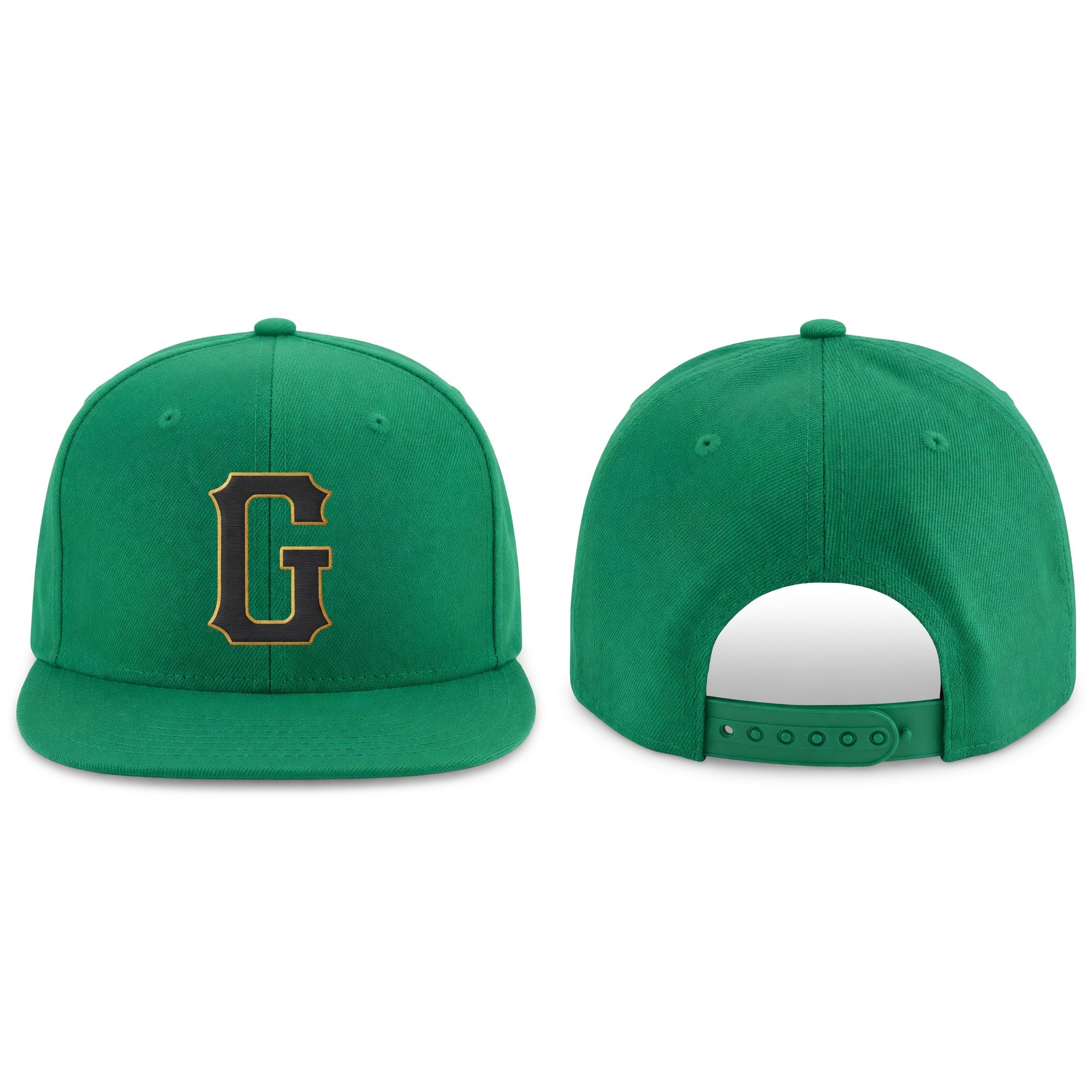 Custom Kelly Green Black-Old Gold Stitched Adjustable Snapback Hat