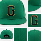 Custom Kelly Green Black-Old Gold Stitched Adjustable Snapback Hat detail