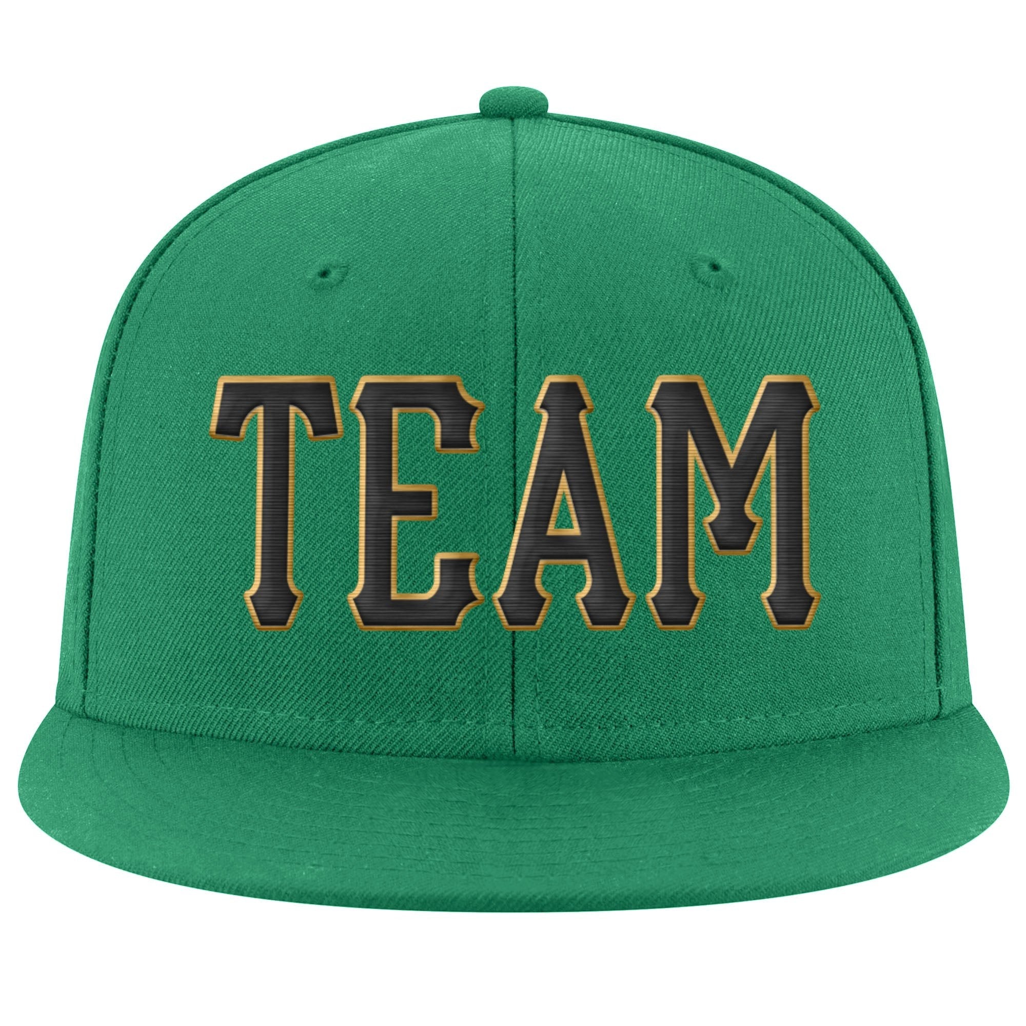 Custom Kelly Green Black-Old Gold Stitched Adjustable Snapback Hat photo 2