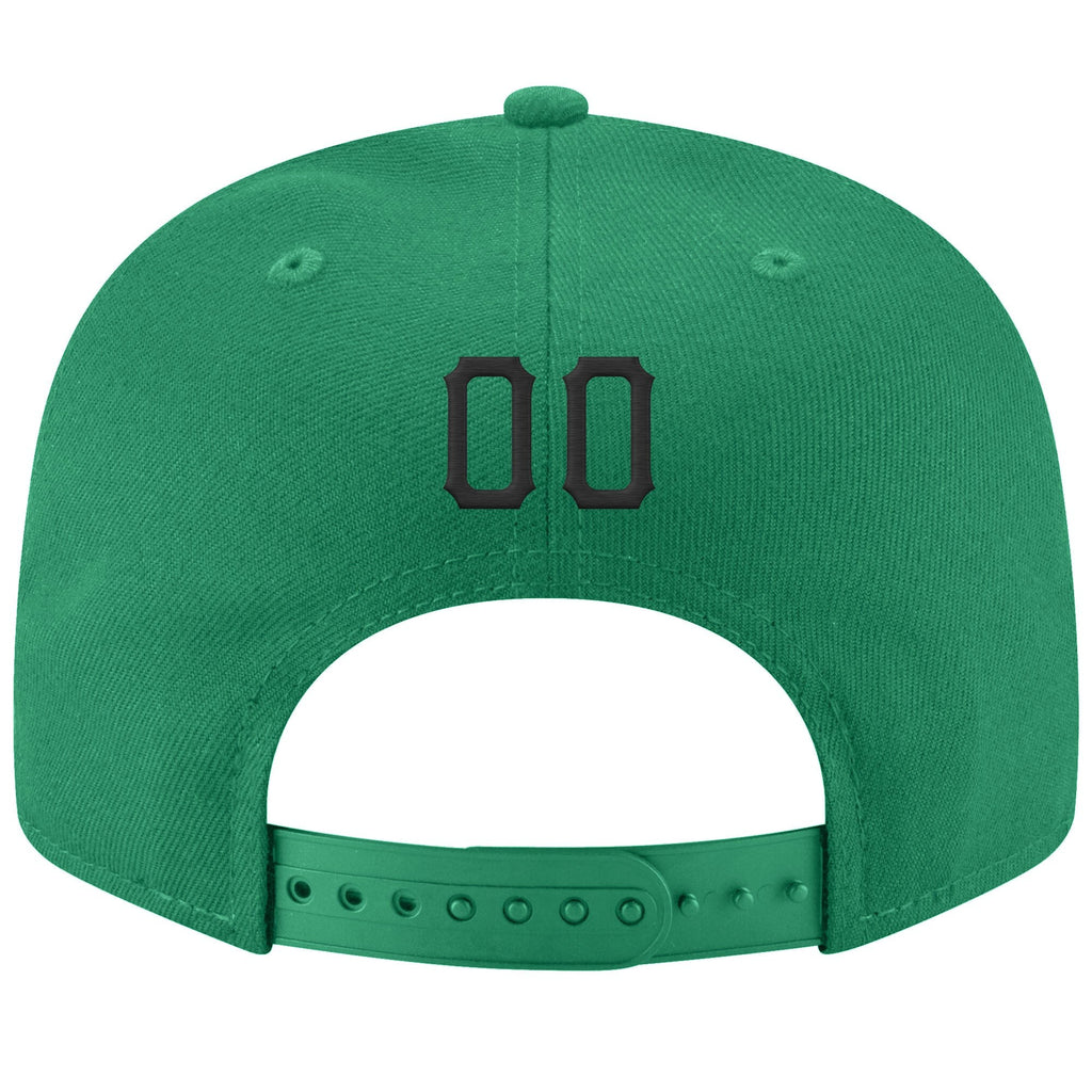 Custom Kelly Green Black-Old Gold Stitched Adjustable Snapback Hat photo 3