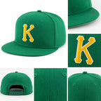Custom Kelly Green Gold-White Stitched Adjustable Snapback Hat detail