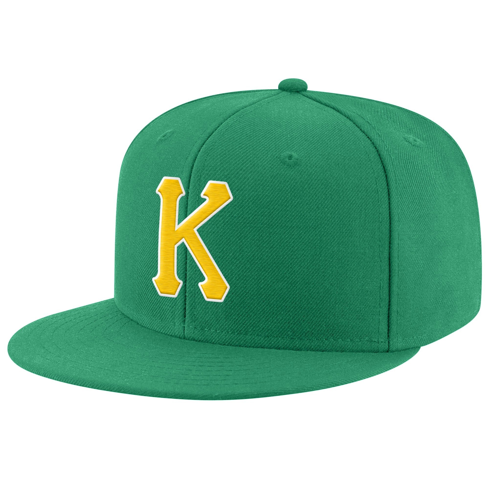 Custom Kelly Green Gold-White Stitched Adjustable Snapback Hat photo 1