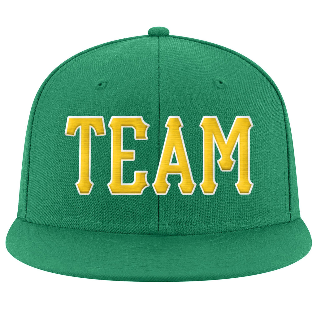 Custom Kelly Green Gold-White Stitched Adjustable Snapback Hat photo 2