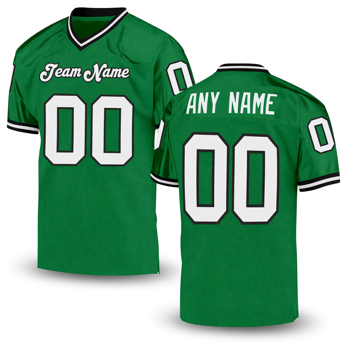 Custom Grass Green White-Black Mesh Authentic Throwback Football Jersey