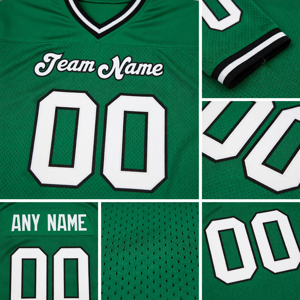 Custom Grass Green White-Black Mesh Authentic Throwback Football Jersey detail