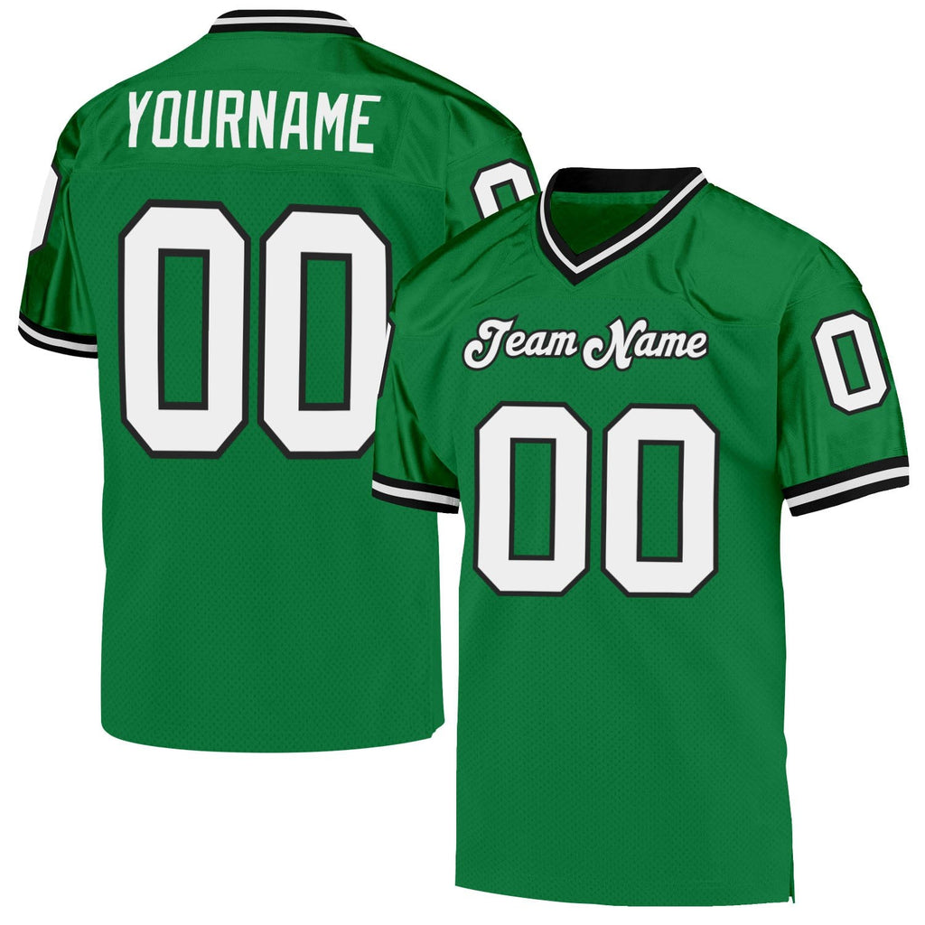 Custom Grass Green White-Black Mesh Authentic Throwback Football Jersey photo 1