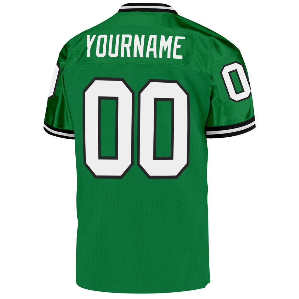 Custom Grass Green White-Black Mesh Authentic Throwback Football Jersey photo 3