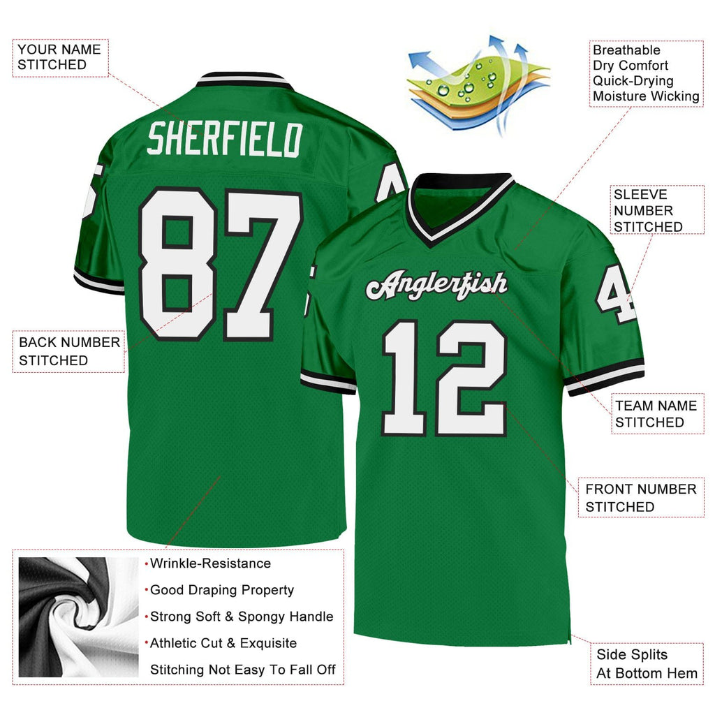 Custom Grass Green White-Black Mesh Authentic Throwback Football Jersey photo 4
